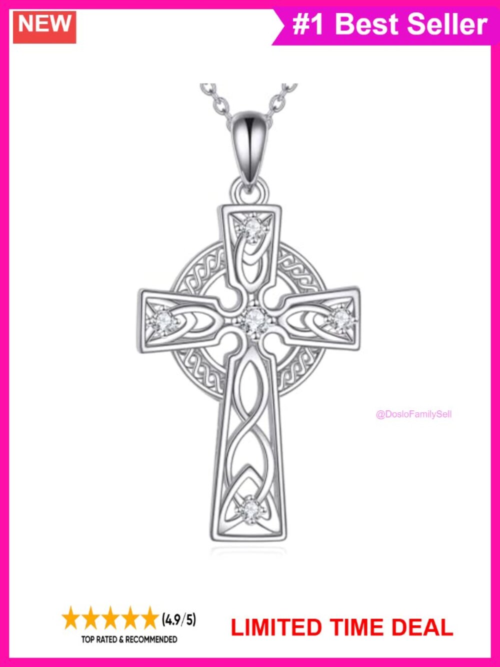 S925 Sterling Silver Cross Necklace Lab Grown Diamond Pendant 18in